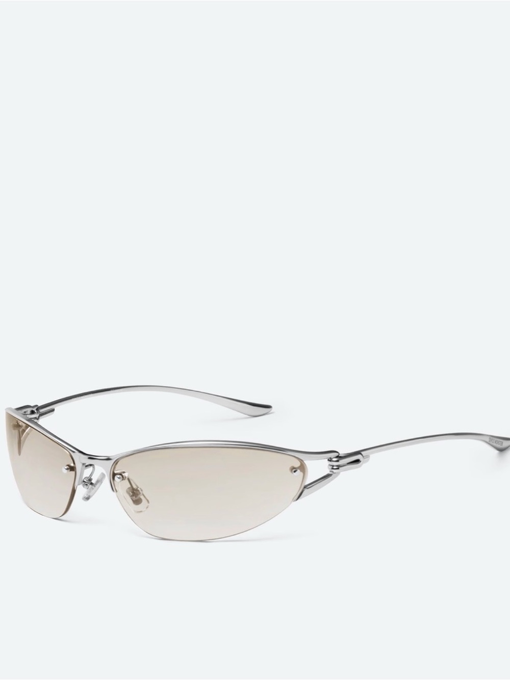 GENTLE MONSTER Silver Rimless Cat-Eye Sunglasses with Light Brown Lenses